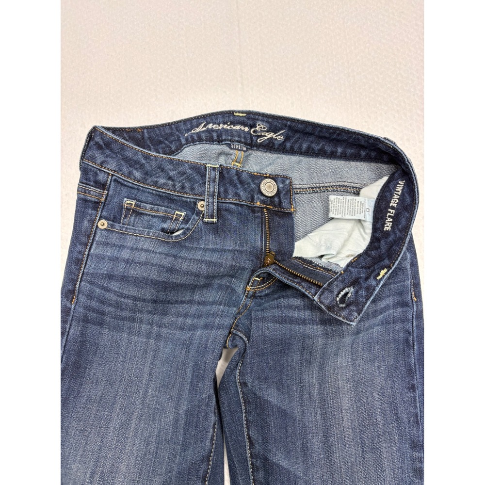 American Eagle Vintage Flare Jeans Dark Wash Low Rise Stretch Size 0 Regular - Picture 10 of 13